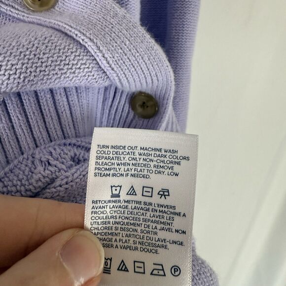 Lands End Cardigan Girls XL 14-16 Purple Cable Knit 100% Cotton Button Front - Picture 8 of 12